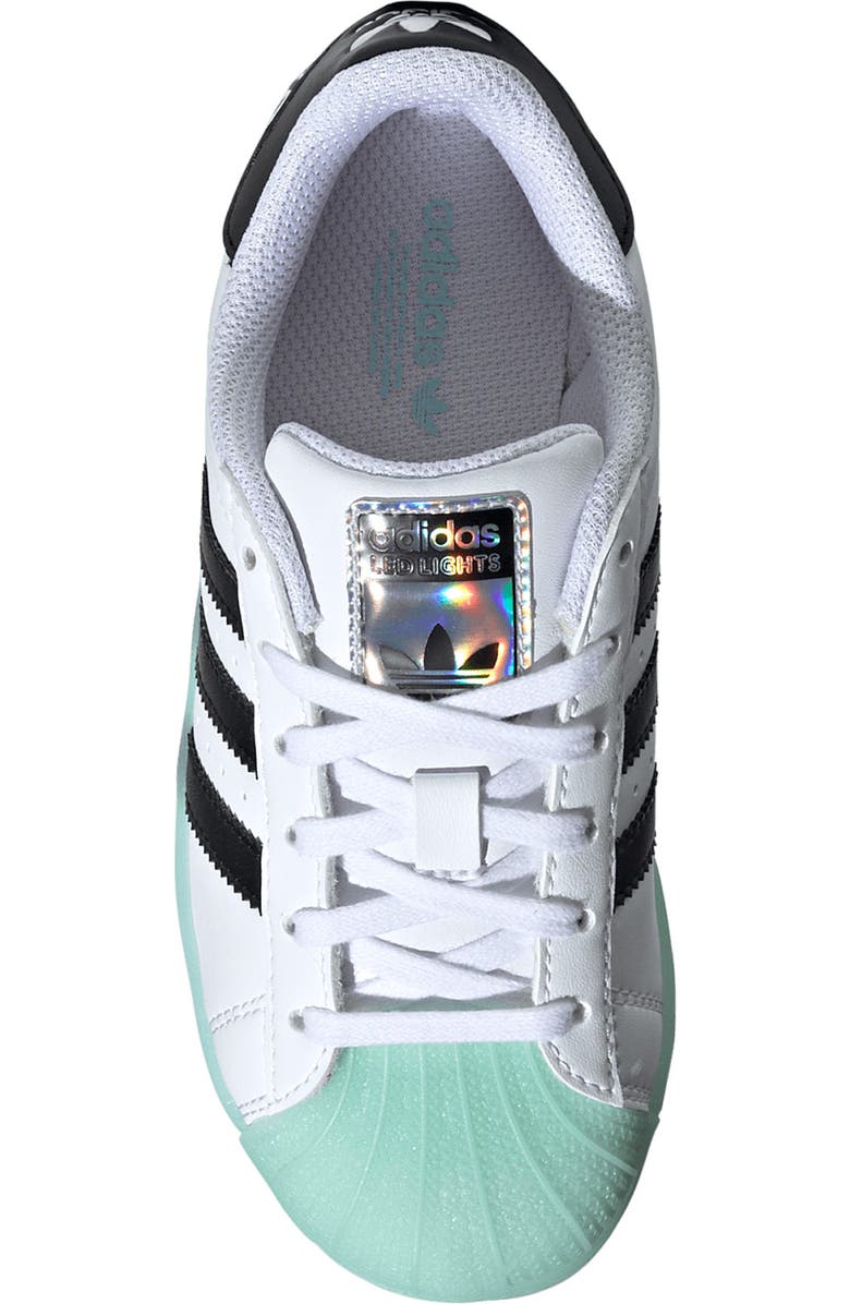 adidas Kids' Superstar LED Lights Sneaker, Alternate, color, White/ Semi Flash Aqua/ Black