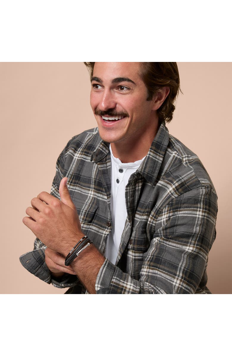 Lucky Brand Stainless Steel Triple Row Black Cord Bracelet - 8.25", Alternate, color, Black / Silver