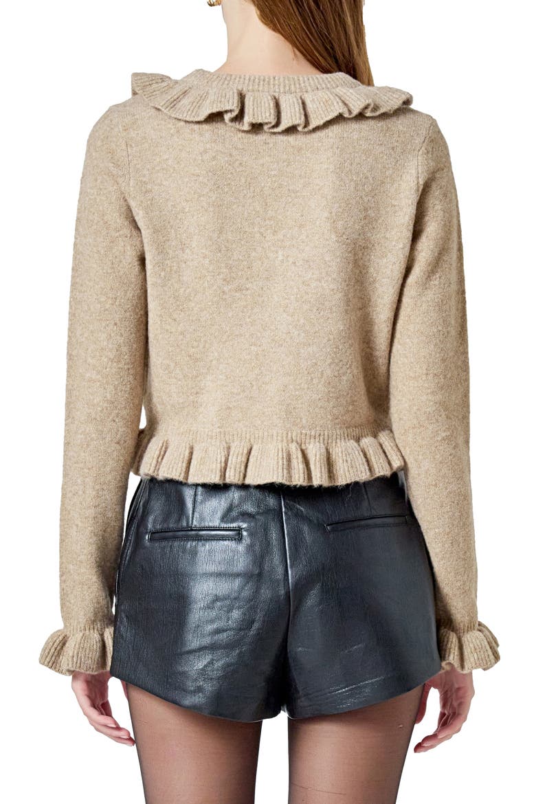 Ruffle Crop Cardigan, Alternate, color, TAN