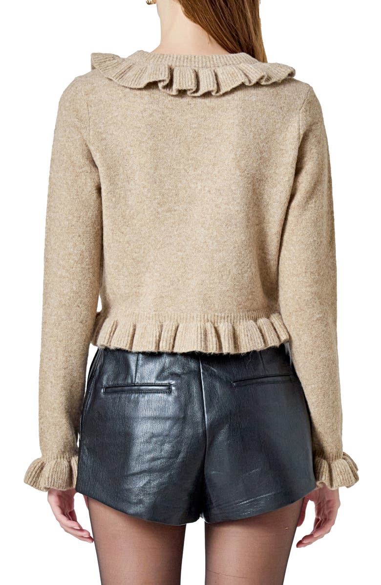 Endless Rose Ruffle Crop Cardigan, Alternate, color, Tan