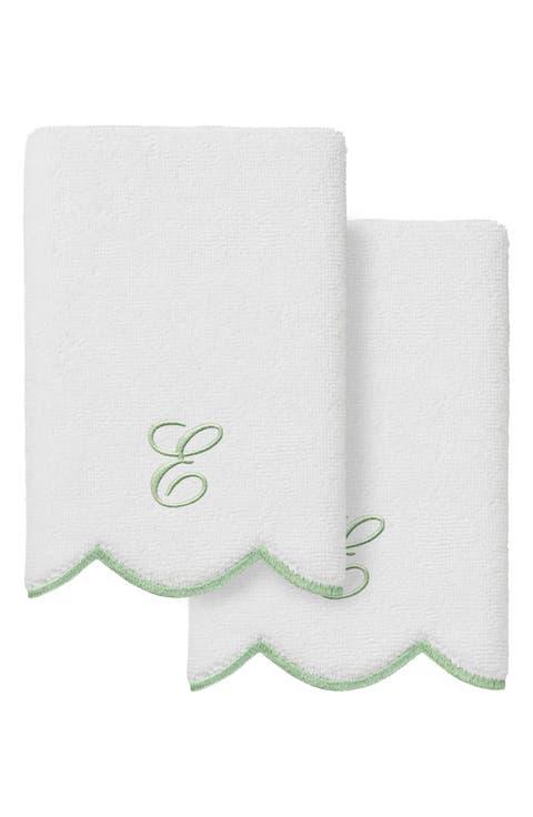Adornia Scallop Personalized Monogram 2-Piece Washcloth Set