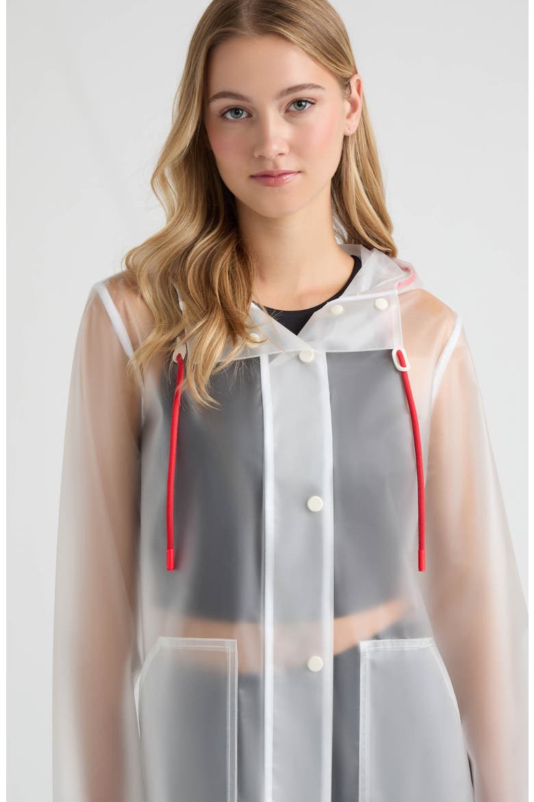 Alexa Waterproof Longline Matte Transparent Hooded Raincoat, Alternate, color, HUNTER WHITE