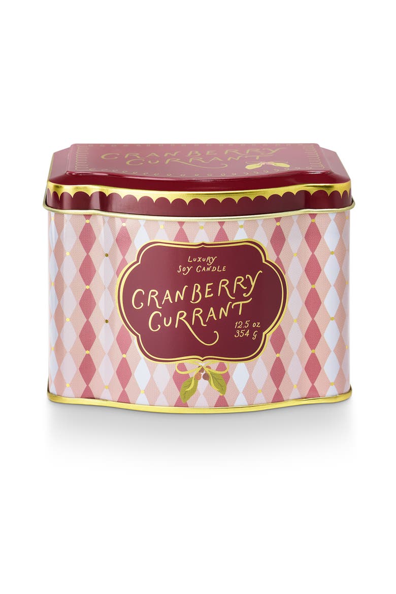 Fa La Lovely Cranberry Currant Printed Tin Candle, Main, color, Red