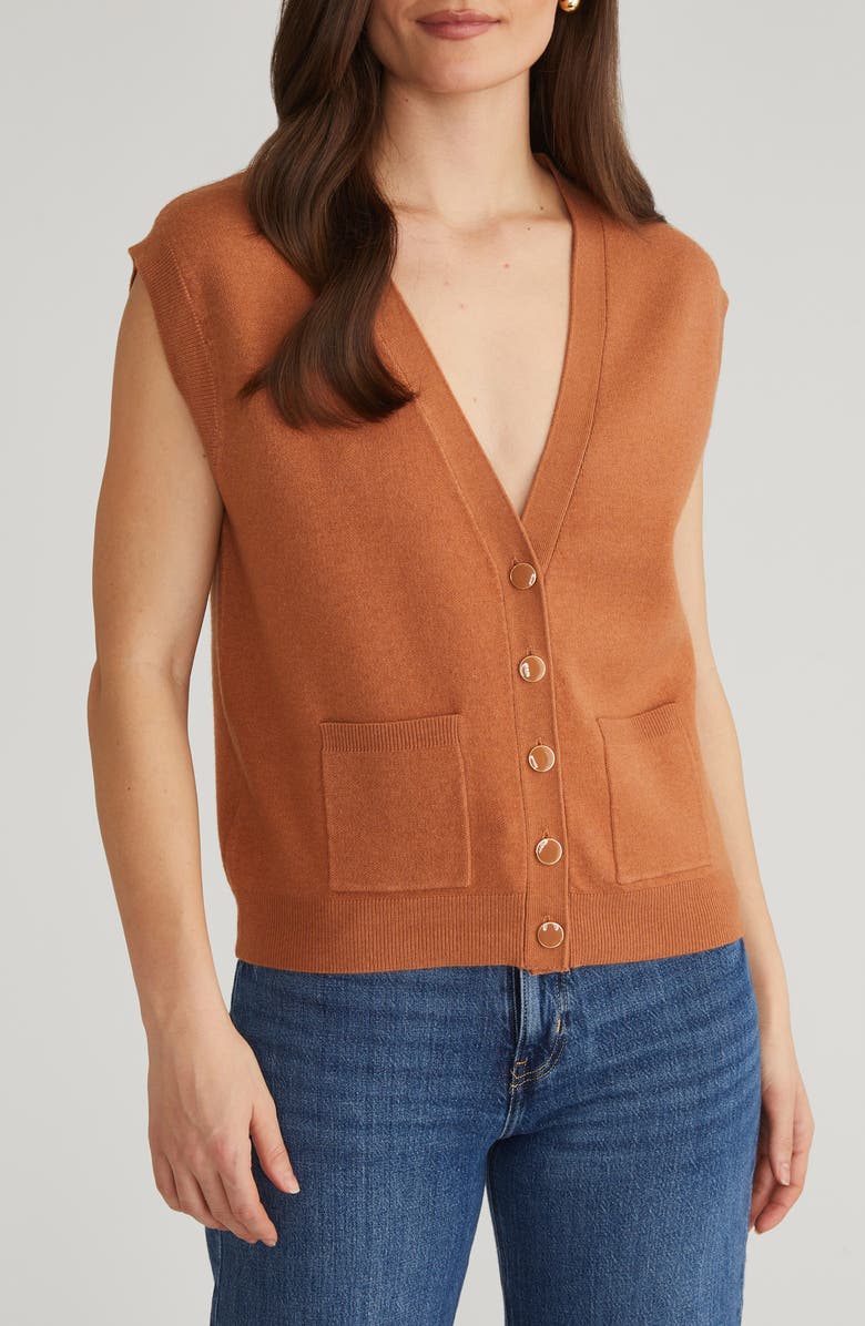 525 Button-Up Sweater Vest, Main, color, Toasted Almond