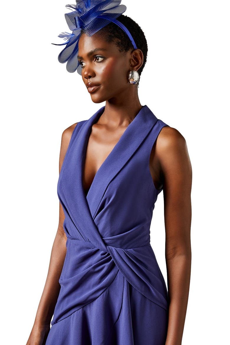 Shawl Collar Ruffle Hem Midi Dress, Alternate, color, Blue