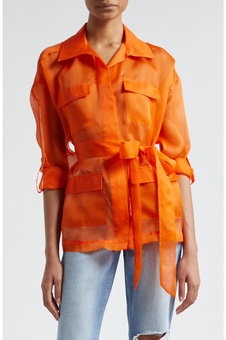 Colson Tie Belt Silk Organza Safari Wrap Jacket, Main, color, POP ORANGE