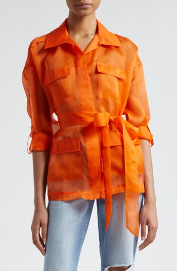 L'AGENCE Colson Tie Belt Silk Organza Safari Wrap Jacket