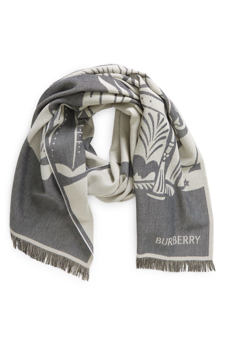 Burberry Equestrian Knight Wool & Cotton Scarf, Alternate, color, 