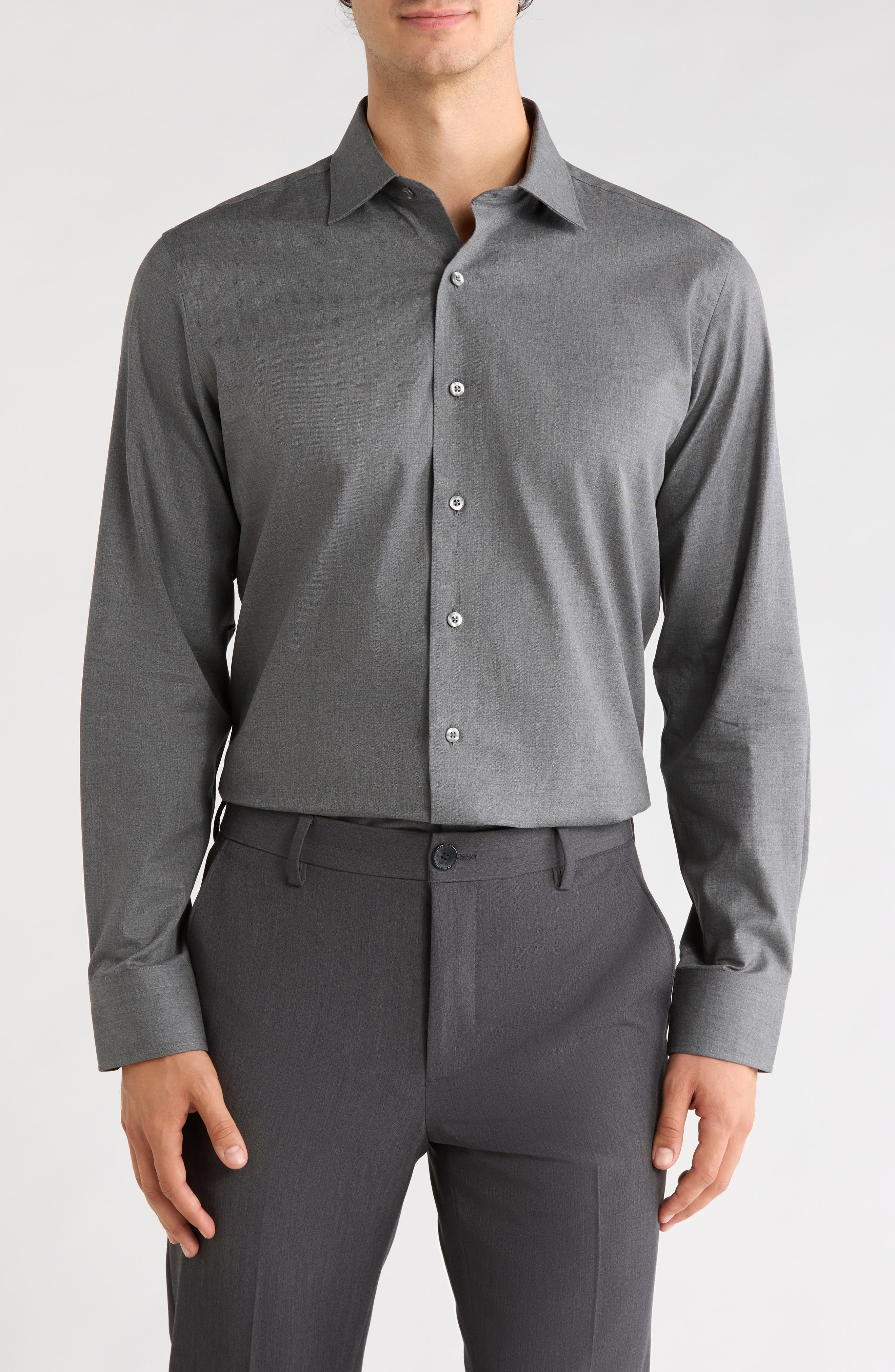 Trim Fit Heathered Solid Dress Shirt