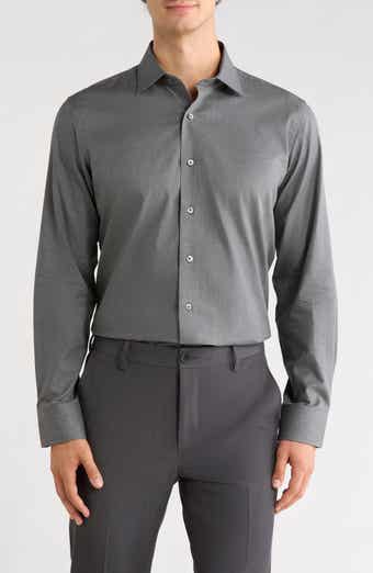Trim Fit Heathered Solid Dress Shirt