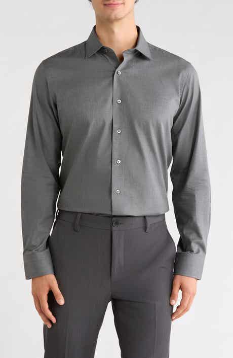 Trim Fit Heathered Solid Dress Shirt