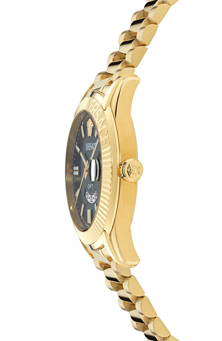 Versace Apodis GMT Bracelet Watch, 41mm, Alternate, color, Black/ Gold