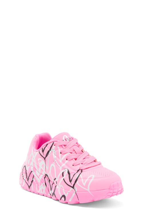 SKECHERS Kids' x JGoldcrown Uno Lite Metallic Lover Platform Sneaker in Hot Pink/Multi 