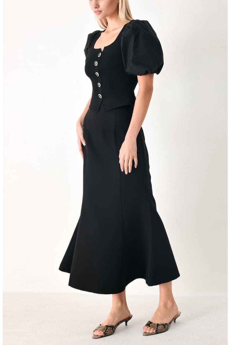 Puff Sleeve Rib Top, Alternate, color, BLACK