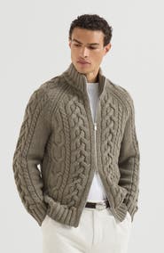Brunello Cucinelli Cable knit cardigan in cashmere Feather yarn with zipper