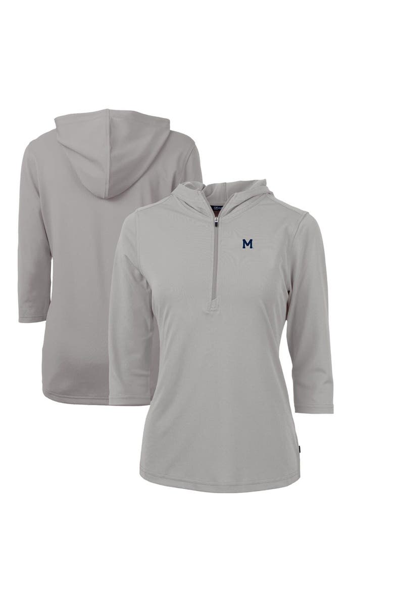 Cutter & Buck Women's Cutter & Buck Gray Michigan Wolverines Vault Virtue Eco Pique Recycled Half-Zip Pullover Hoodie, Main, color, 