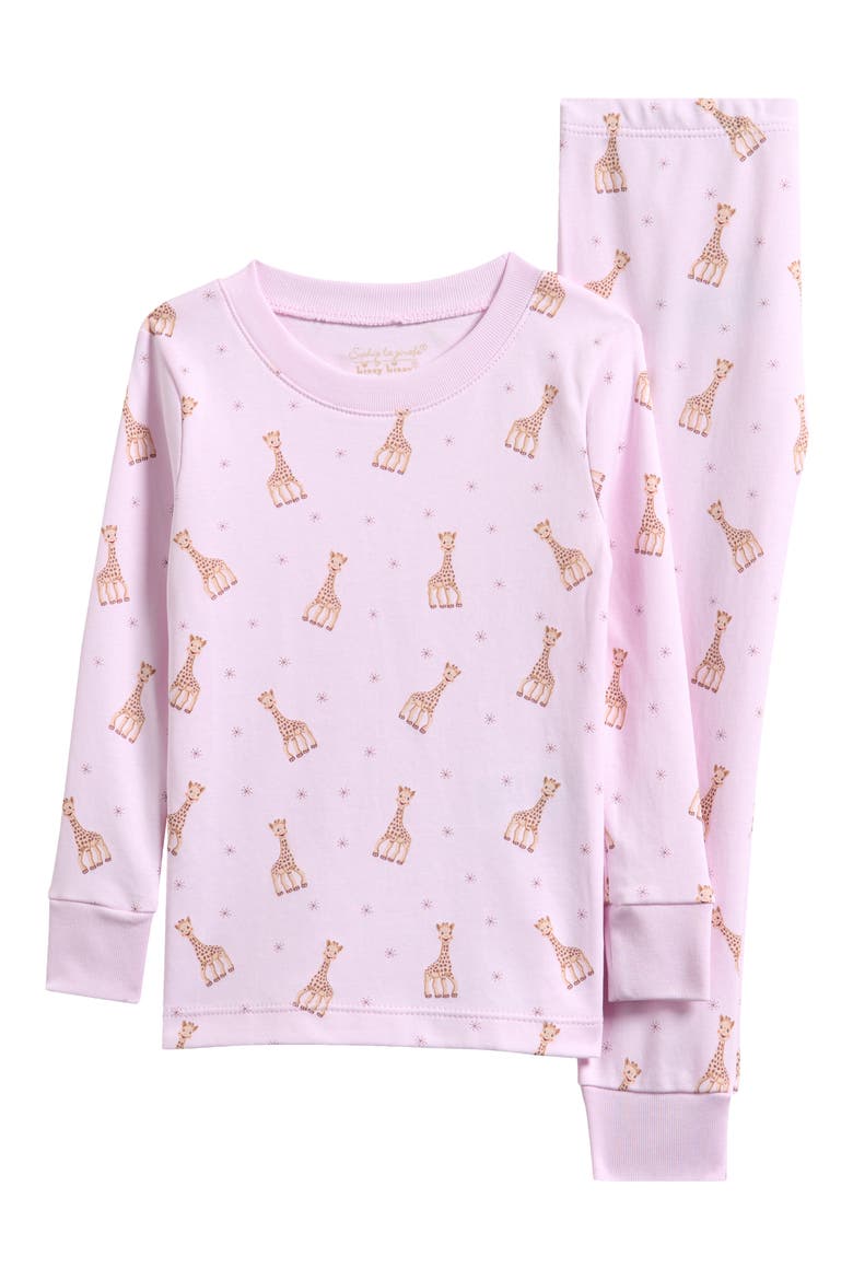 Kids' Sophia La Giraffe Print Fitted Two-Piece Pajamas, Main, color, PINK