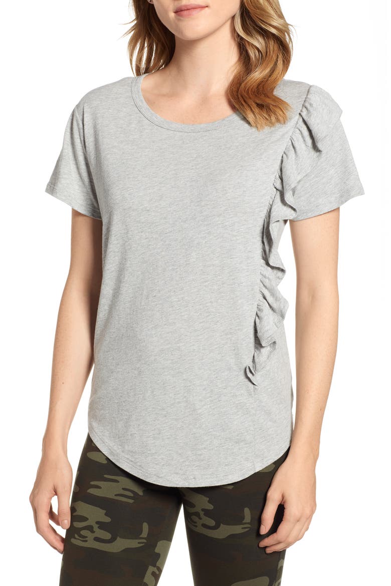 Gia Ruffle Trim Tee, Main, color, GREY
