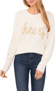 Vince Camuto Cheers Embellished Crewneck Sweater