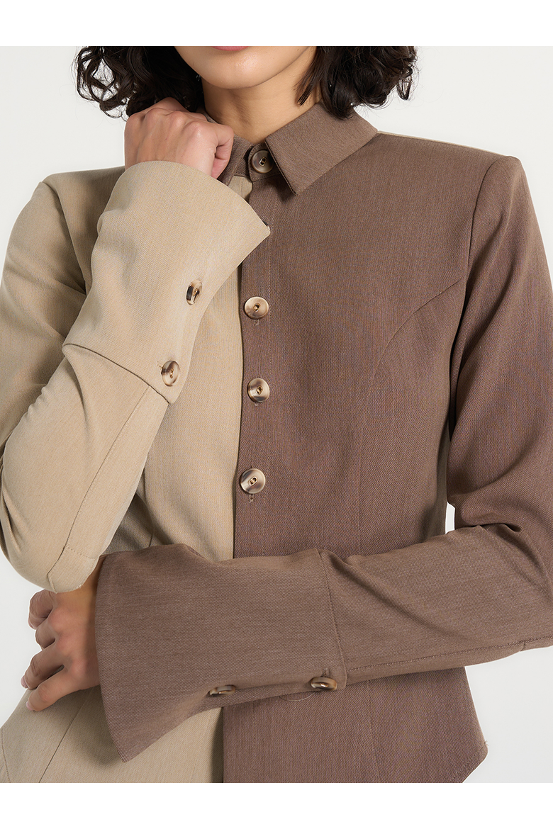 Sonia Two Tone Tailored Shirt, Alternate, color, Taupe/Brown