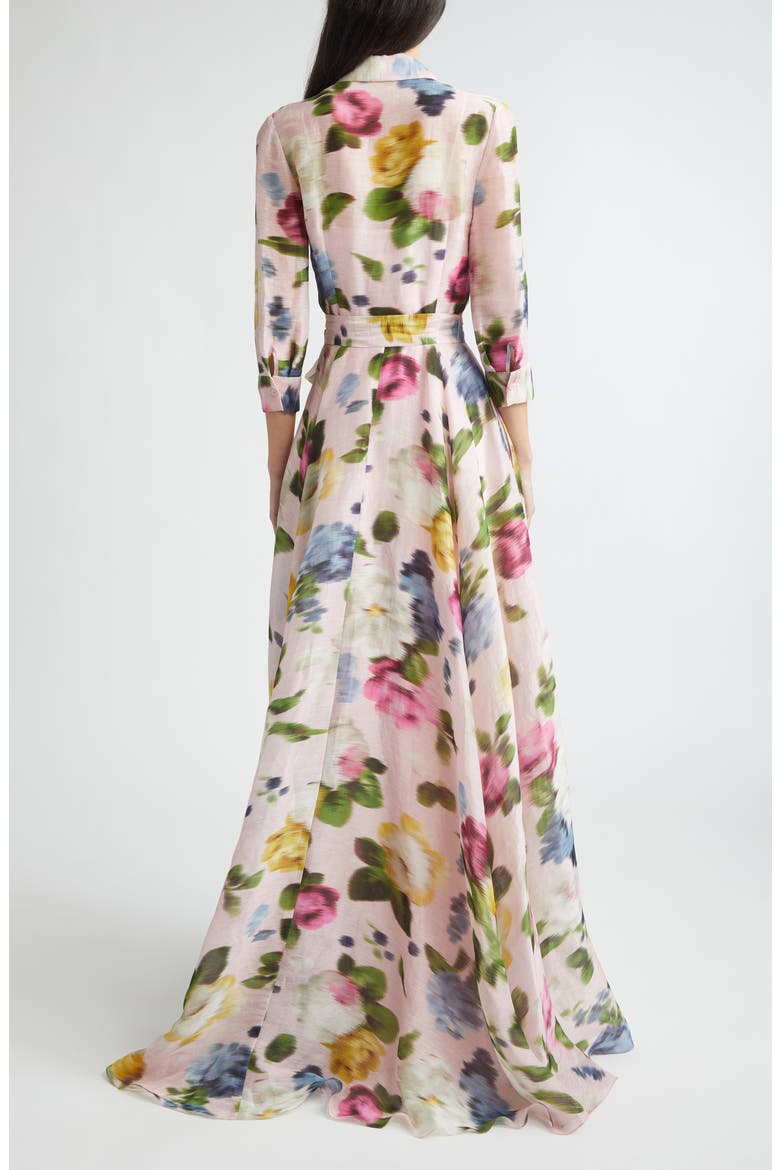 Blurred Rose Print Linen & Silk Trench Gown, Alternate, color, ROSEWATER MULTI