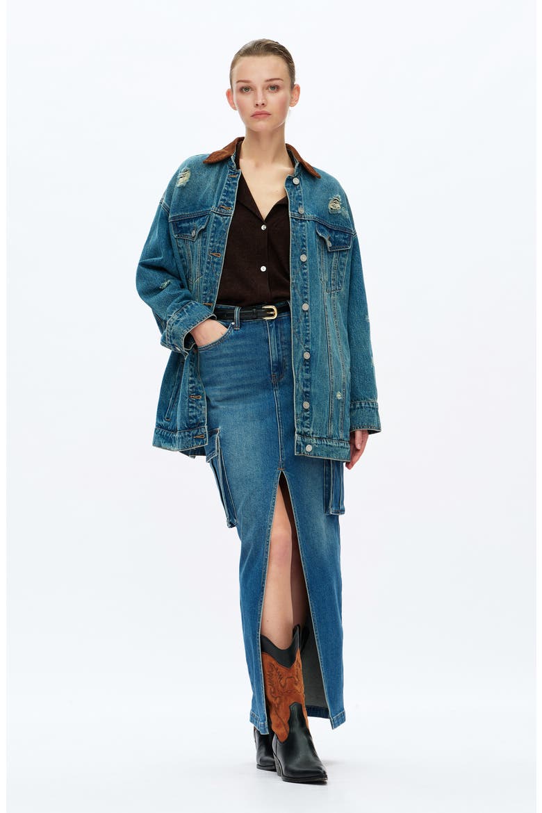 Distressed Oversized Denim Jacket, Alternate, color, RETRO MEDIUM BLUE