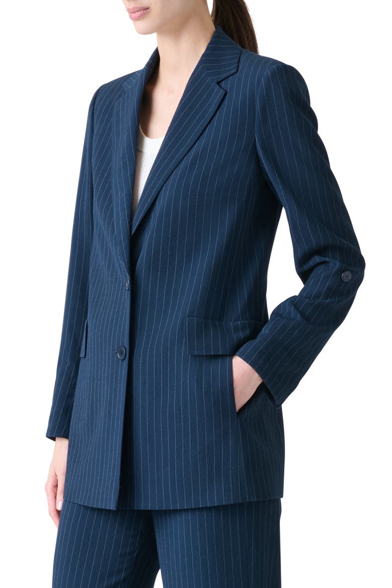 Pinstripe Cool Wool Blend Crepe Blazer, Alternate, color, NAVY