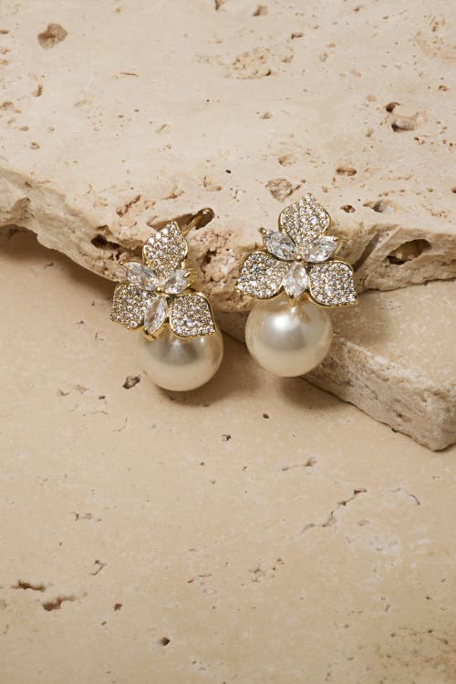 Untamed Petals Sophie Pearl Drop Earrings In Gold