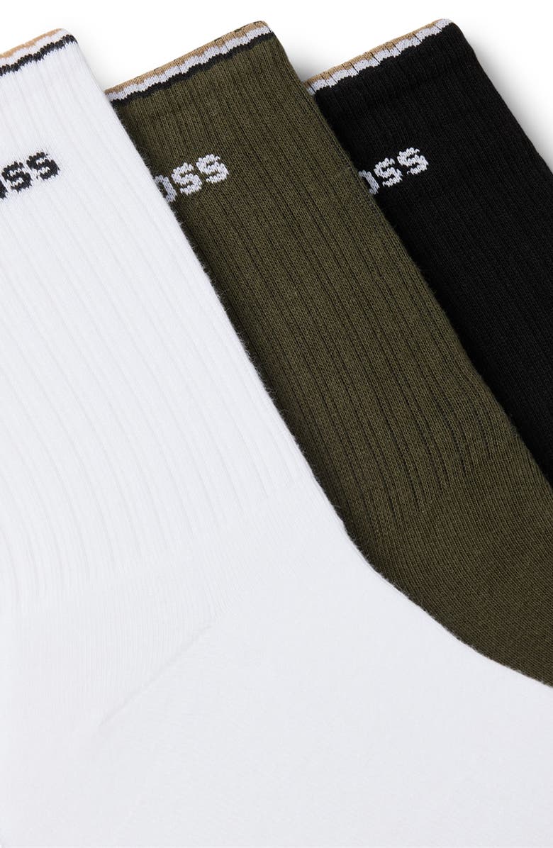 BOSS 3-Pack Rib Stripe Logo Crew Socks, Alternate, color, 