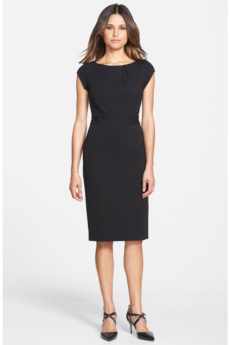Cap Sleeve Ponte Sheath Dress, Main, color, BLACK