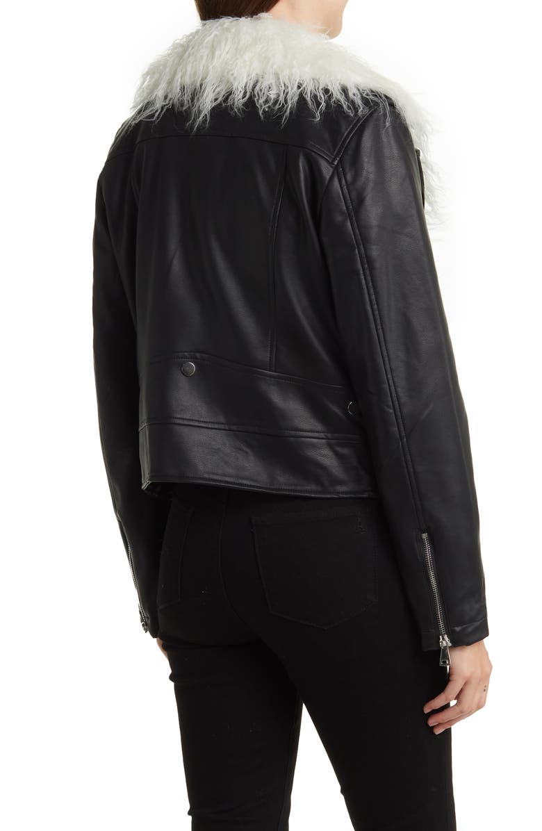 Noize Suren Faux Shag Fur & Leather Jacket, Alternate, color, Black