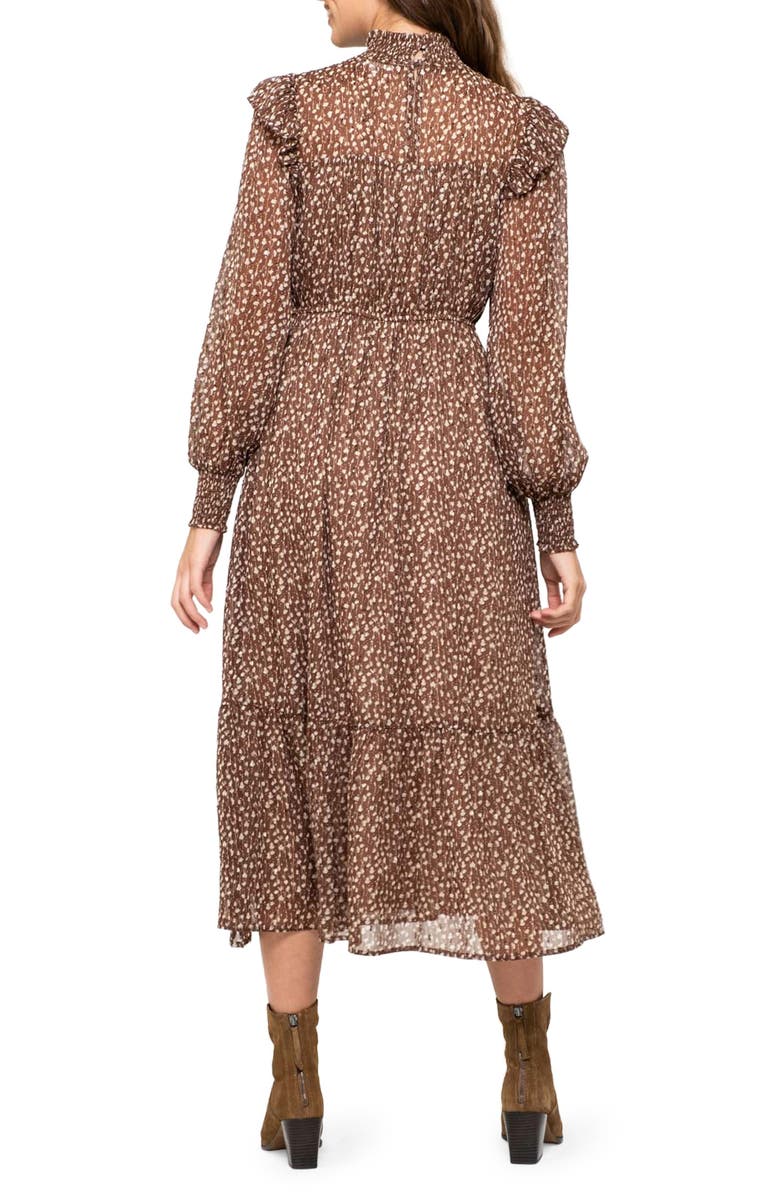 AUGUST SKY Ditsy Long Sleeve A-Line Midi Dress, Alternate, color, 