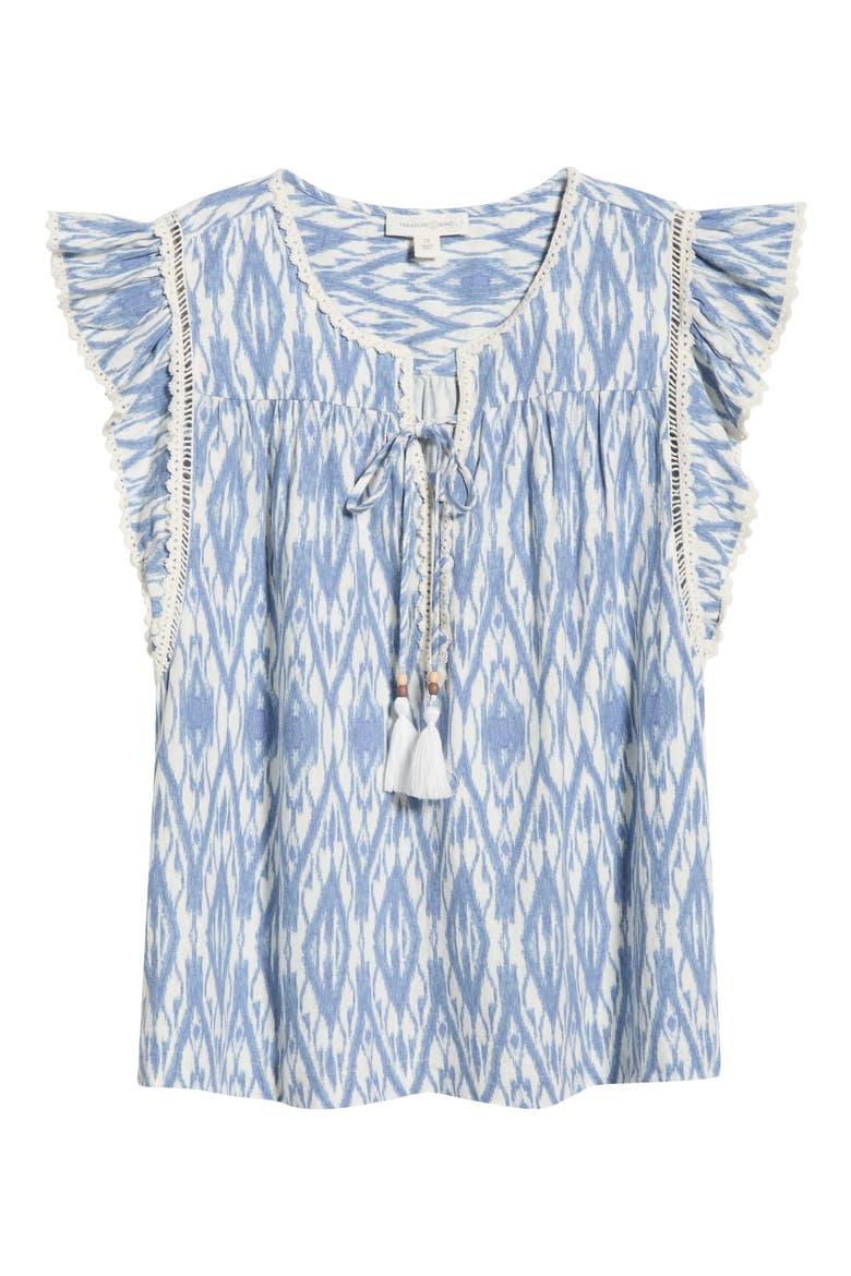 Crochet Trim Linen Blend Top, Alternate, color, BLUE/IVORY