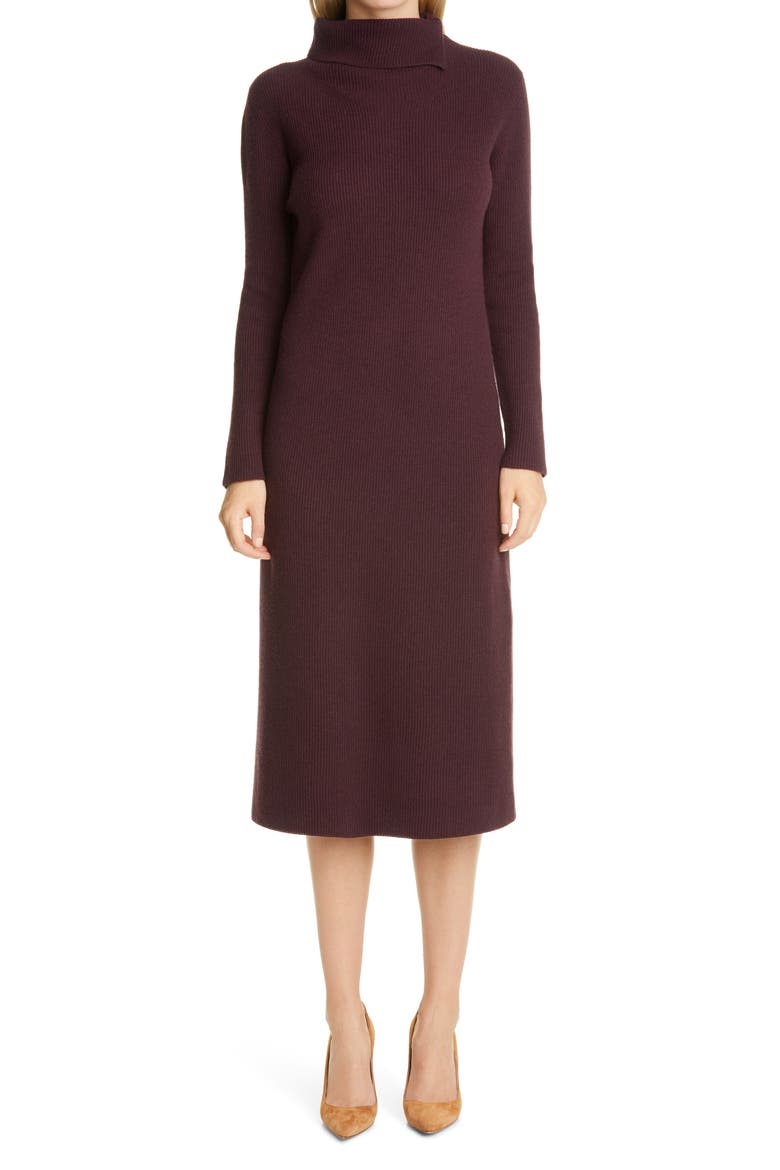 Long Sleeve Wool, Silk & Cashmere Sweater Dress, Main, color, WINE