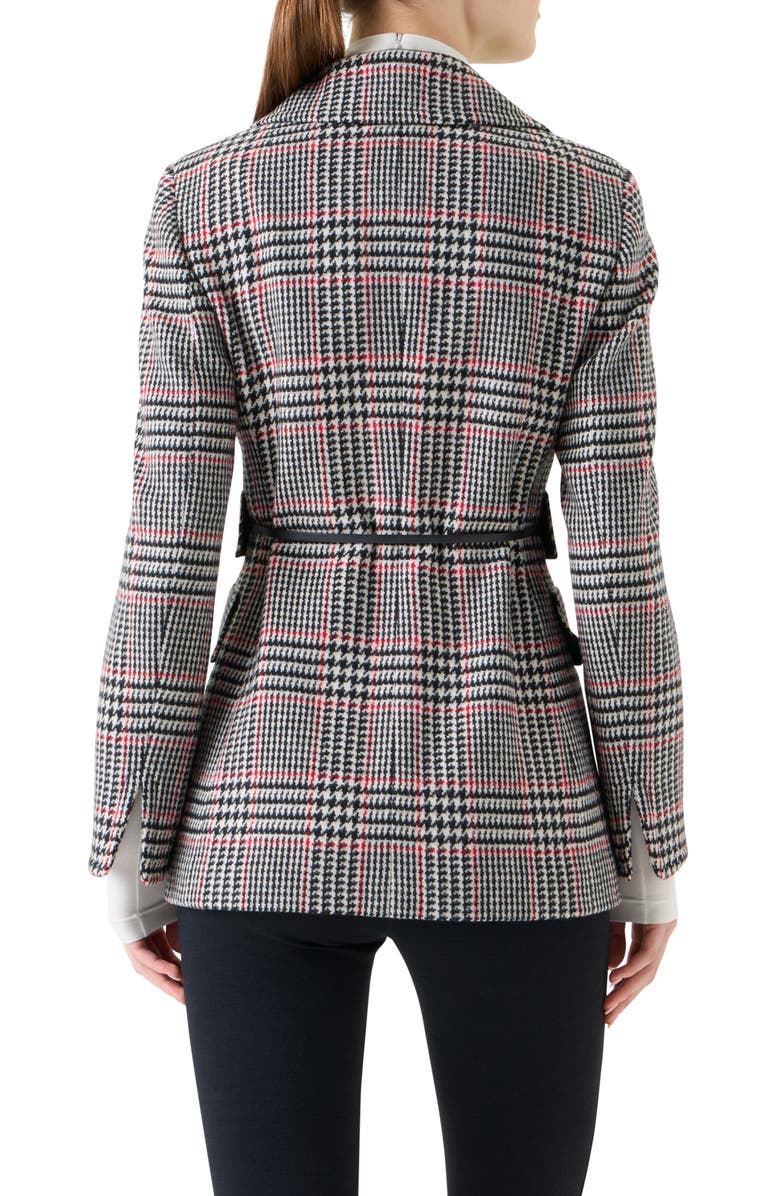 Akris punto Glen Plaid Wool Tweed Belted Jacket, Alternate, color, Black-Cream-Vermillion