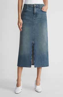 Lafayette 148 New York Front Slit Denim Midi Skirt