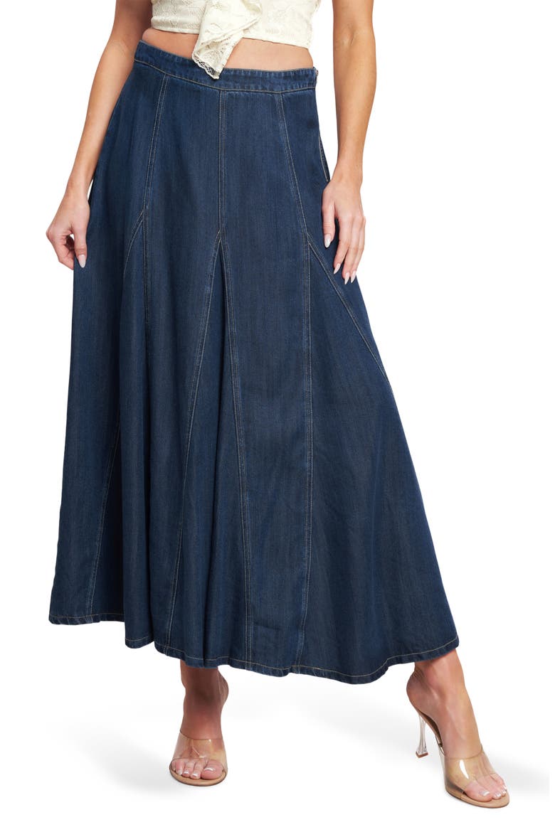 Contrast Stitch Midi Skirt, Main, color, MEDIUM INDIGO