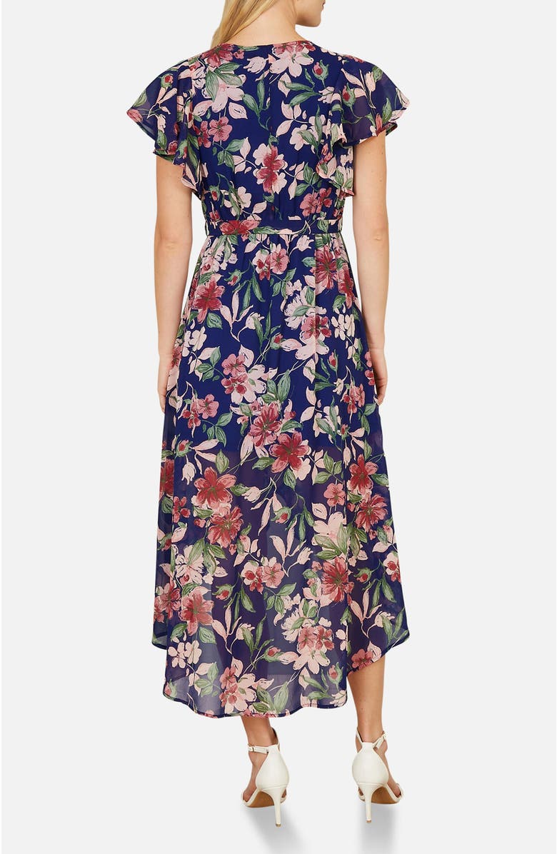 Yumi Floral Wrap Midi Dress With Frill Hem, Alternate, color, Blue