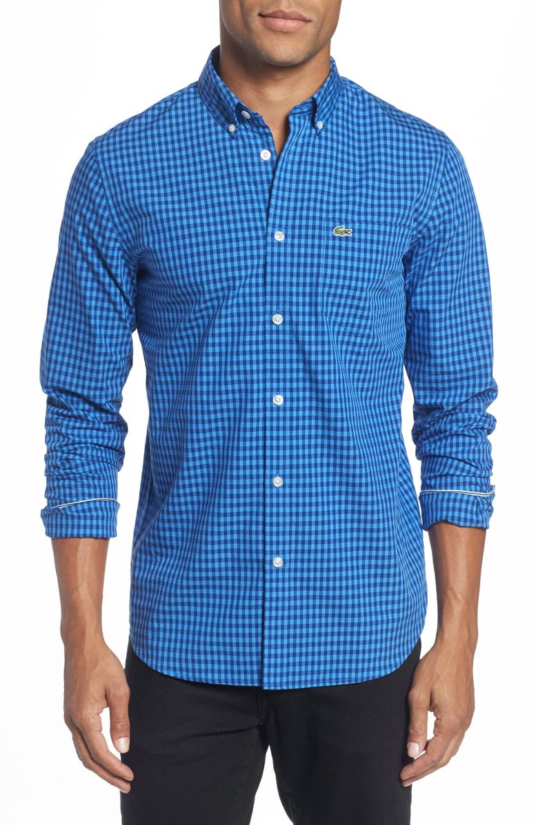 Lacoste Gingham Check Poplin Shirt, Main, color, 