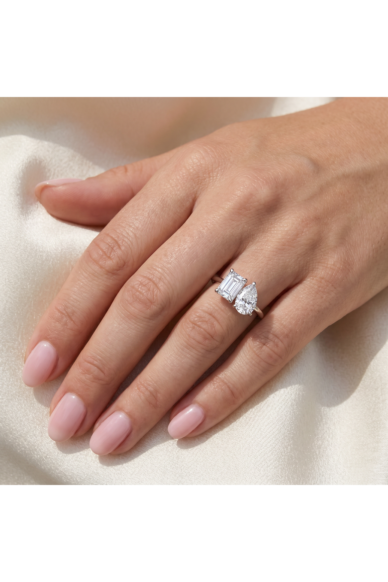 3.50Ct Moi Et Toi Diamond Ring Pear & Emerald Shape 14k Gold Lab Grown, Alternate, color, 14k White Gold