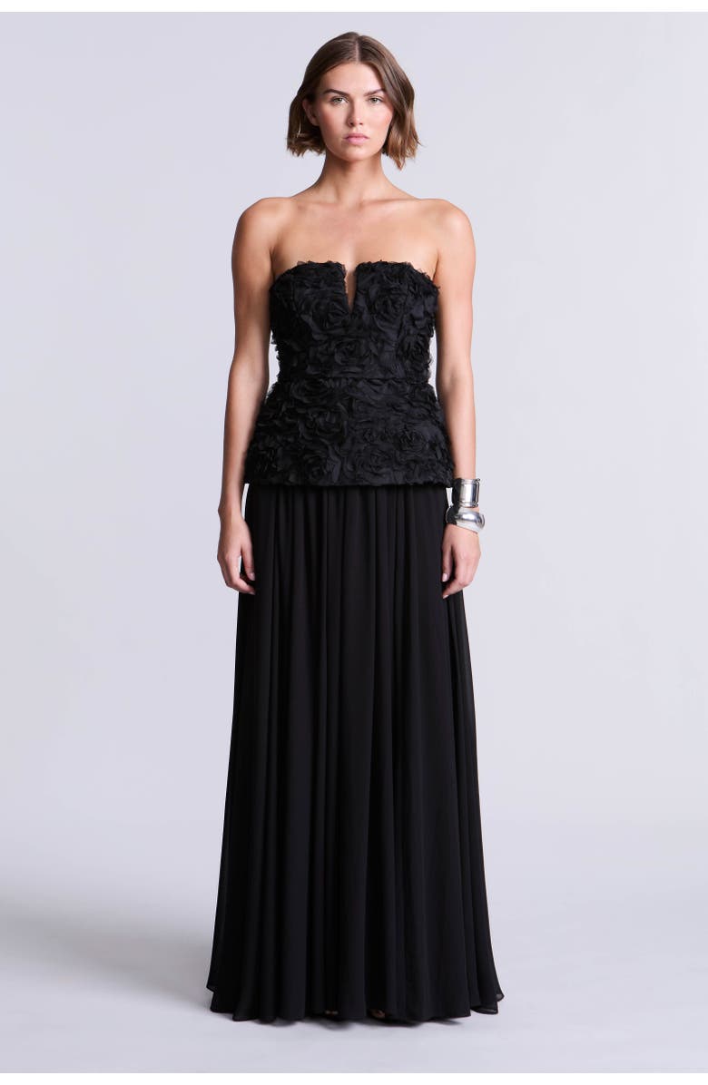 BCBGMAXAZRIA 3D Floral Gown, Main, color, Black