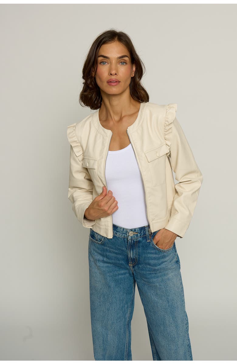 Central Park West RUFFLE VEGAN JACKET, Main, color, 