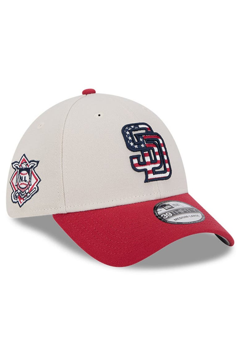Men's New Era  Khaki/Red San Diego Padres 2024 Fourth of July 39THIRTY Flex Hat, Main, color, Khaki