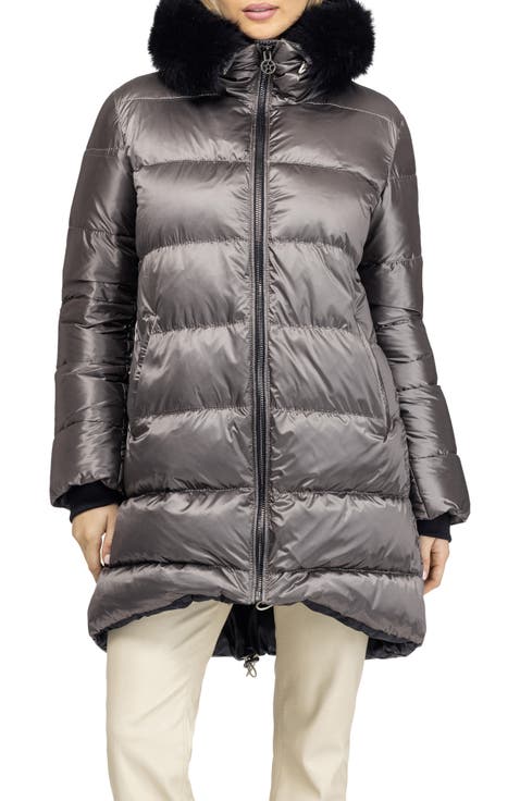Apres-Ski Horizontal Parka Coat with Detachable Toscana Lamb Hood Trim