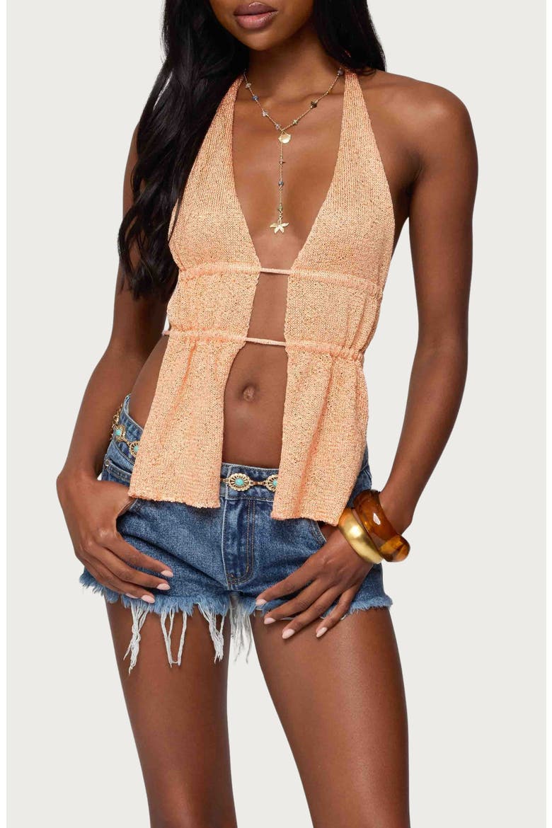 Sequin Split Front Knit Halter Top, Main, color, ORANGE