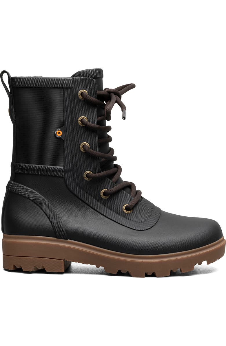 Bogs Holly Lace-Up Waterproof Rain Boot, Alternate, color, Black