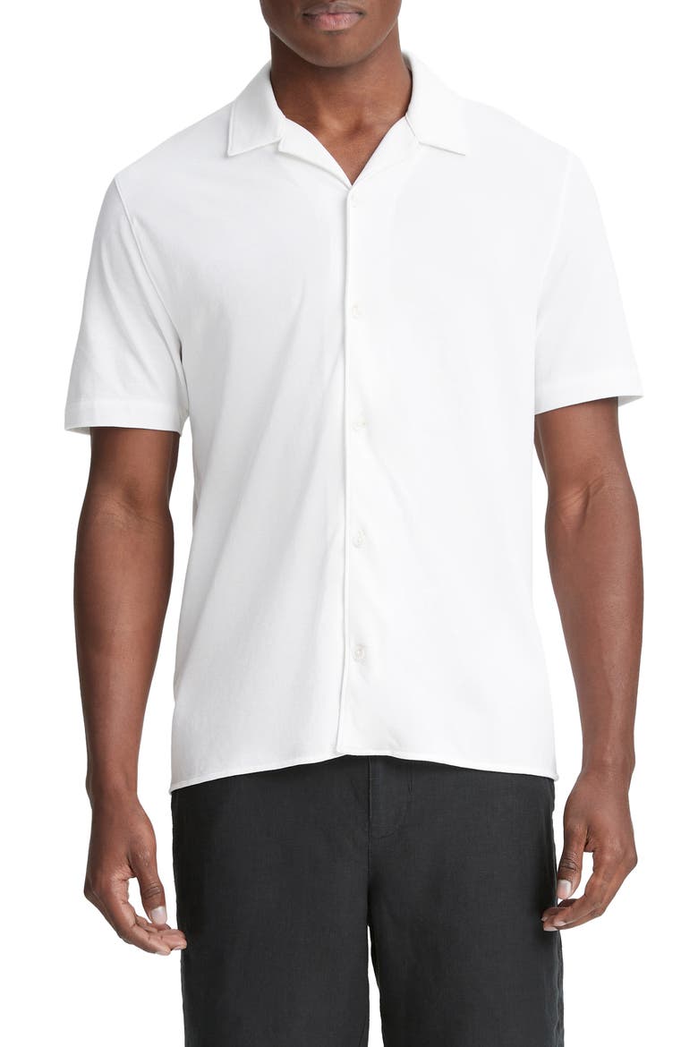 Cabana Short Sleeve Piqué Camp Shirt, Main, color, OPTIC WHITE