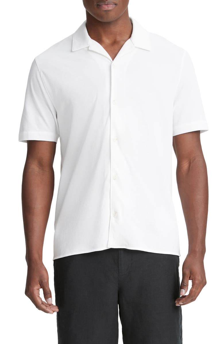 Vince Cabana Short Sleeve Piqué Camp Shirt, Main, color, Optic White