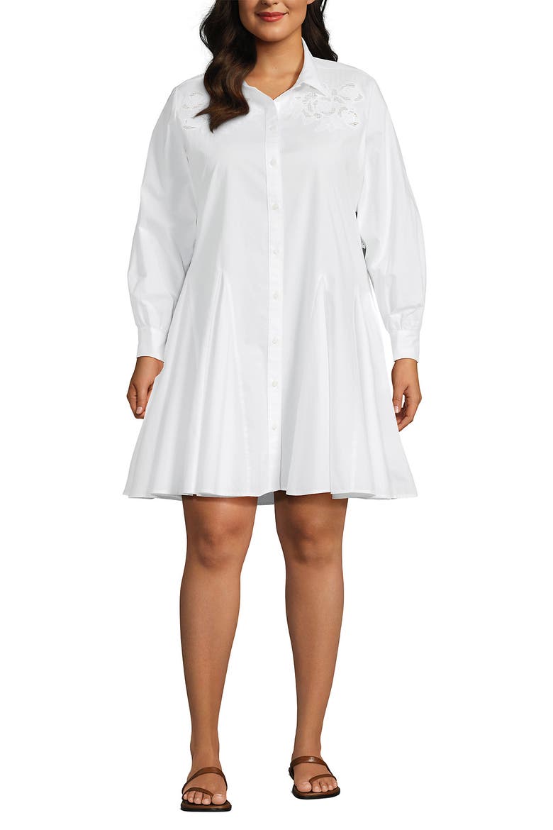 Poplin Button Front Dress with Godets, Alternate, color, White/Coral Red Painted Posies