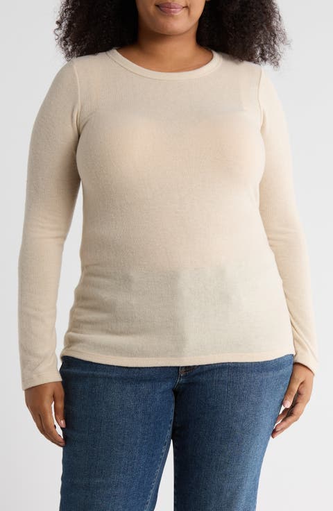Long Sleeve Brushed Knit Top (Plus)